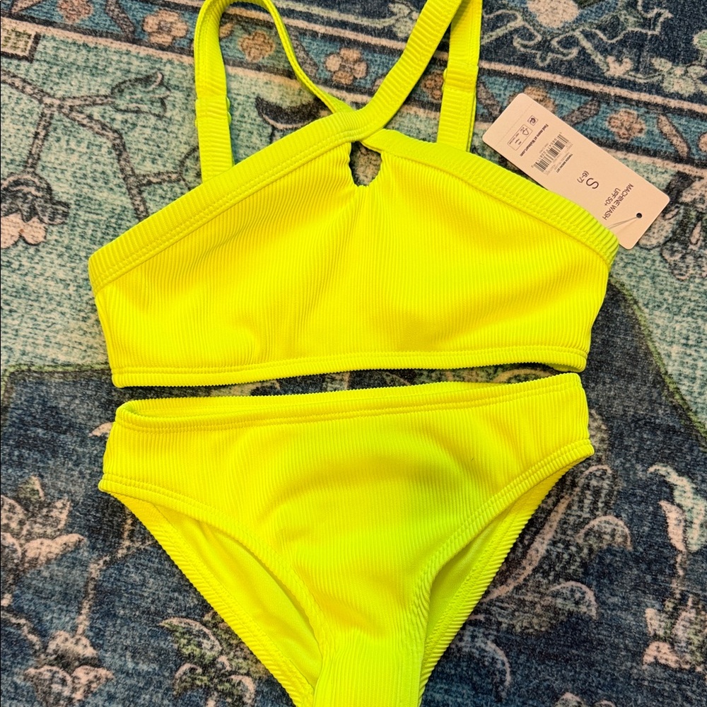 Neon Yellow Ribbed Two-Piece Bikini